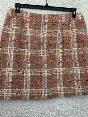 kate spade Camel Tweed Plaid Mini Skirt with Multicolor Stitching